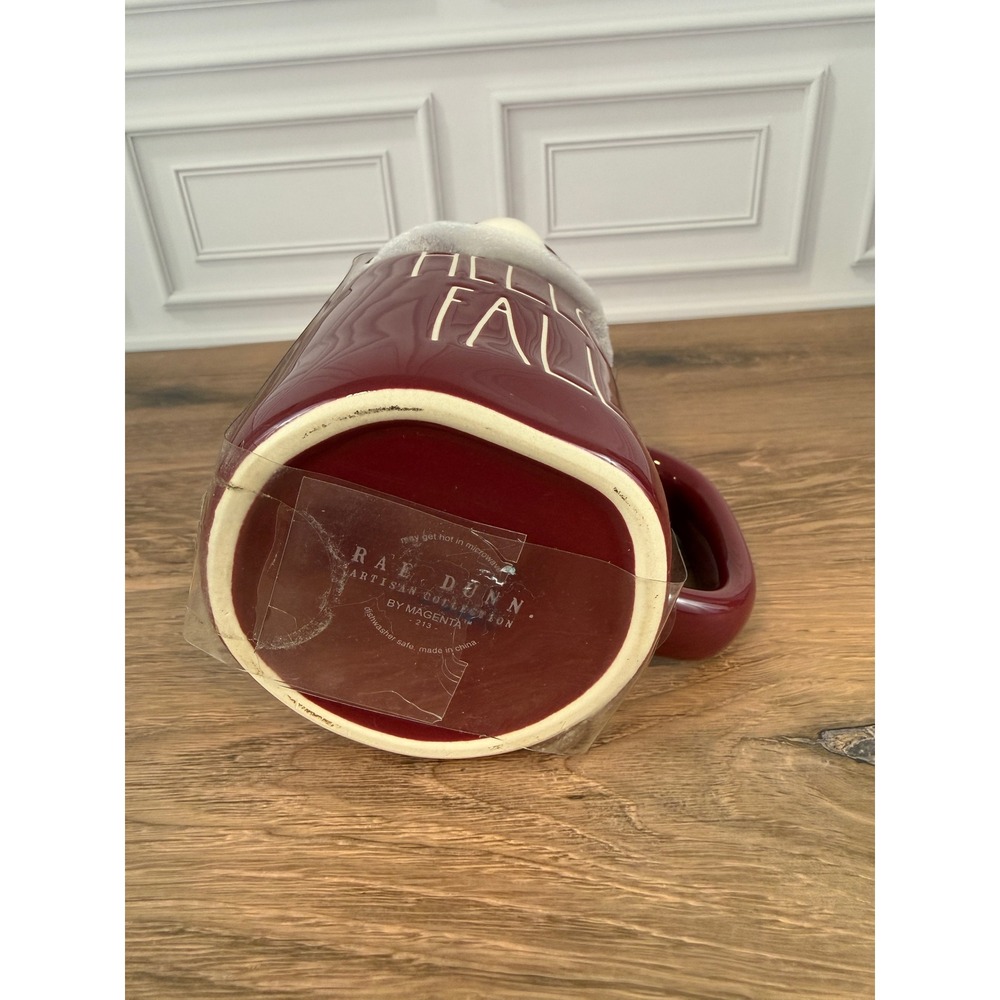 NEW Rae Dunn "Hello Fall" LL Maroon Lidded Gnome Mug 8" Tall - Picture 5 of 7